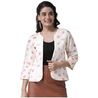 Hangup Women's  Polyester Viscose Printed Jacket, BGNA765296, Off White & Pink