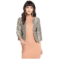 Hangup Women's  Poly Silk Jacquard Jacket, BGNA765294, Grey & Beige