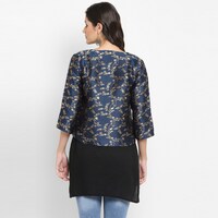 Hangup Women's  Poly Silk Jacquard Jacket, BGNA765259, Navy Blue & Gold