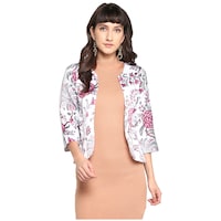 Hangup Women's  Polyester Viscose Printed Jacket, BGNA765252, White & Pink