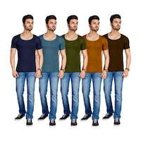 Picture of YUVA Men's Solid Short Sleeves Vest, YUVA0932405, Multicolour, Pack of 5