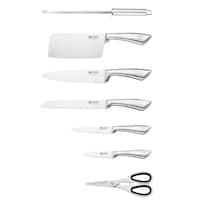 Picture of Edenberg Kitchen Knife Set with Stand & Sharpener, Silver, Set of 8