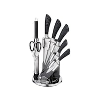Picture of Edenberg Kitchen Knife Set with Sharpener & Holder, Silver & Black, Set of 8