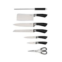 Edenberg Carbon Steel Kitchen Knife Set with Stand, Silver & Black, Set of 8