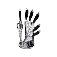 Picture of Edenberg Premium Knife Set with Revolving Stand, Black & Silver, Set of 8