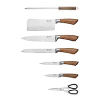 Picture of Edenberg Carbon Steel Kitchen Knife Set with Holder, Brown & Silver, Set of 8