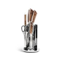 Picture of Edenberg Multipurpose Knives Set with Stand, Silver & Brown, Set of 8
