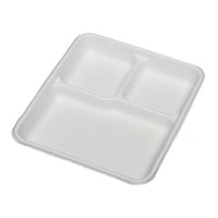 Sadho 3 Compartment Meal Trays, White, Pack of 25