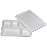 Sadho Meal Trays with Lid, 5 Compartment, White, Pack of 25