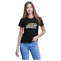 Foxvenue Women's Stay Sanskari Printed T-shirt, FXV0936012