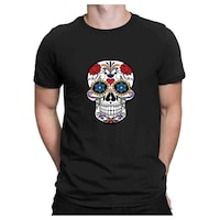 Picture of Foxvenue Men's Flower Ghost Printed T-shirt, FXV0935612, Black