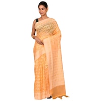 Picture of Indian Silk House Agencies Kora Silk Saree with Blouse Piece, ISKA100056, Orange & Cream
