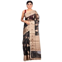 Picture of Indian Silk House Agencies Kora Silk Saree with Blouse Piece, ISKA100071, Black & Cream