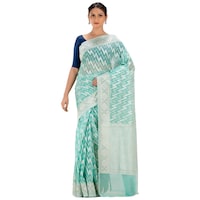 Picture of Indian Silk House Agencies Kora Silk Saree with Blouse Piece, ISKA100078, Light Blue & White