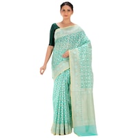 Picture of Indian Silk House Agencies Kora Silk Saree with Blouse Piece, ISKA100082, Light Blue & White
