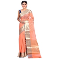Picture of Indian Silk House Agencies Kora Silk Saree with Blouse Piece, ISKA100086, Orange & Deep Blue