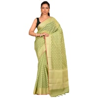 Picture of Indian Silk House Agencies Kora Silk Saree with Blouse Piece, ISKA100095, Light Green & White