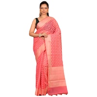 Picture of Indian Silk House Agencies Kora Silk Saree with Blouse Piece, ISKA100097, Light Pink & White