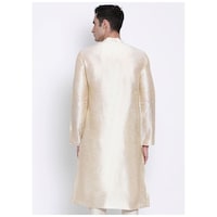 Sanwara Fashion Men's Blended Silk Mandarin Collar Full Sleeves Solid Kurta, ALSK1145, Off White