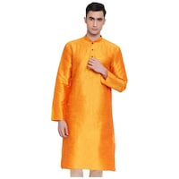 Sanwara Fashion Men's Silk Mandarin Collar Full Sleeve Solid Kurta, ALSK1152, Mustard Yellow