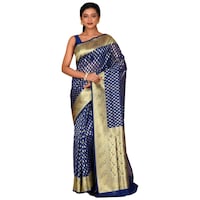Picture of Indian Silk House Agencies Kora Silk Saree with Blouse Piece, ISKA100050, Deep Blue & Golden