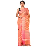 Picture of Indian Silk House Agencies Kora Silk Saree with Blouse Piece, ISKA100081, Orange & Pink