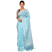 Picture of Indian Silk House Agencies Kora Silk Saree with Blouse Piece, ISKA100060, Light Blue & White