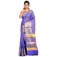 Picture of Indian Silk House Agencies Kora Silk Saree with Blouse Piece, ISKA100063, Purple & Golden
