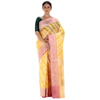 Picture of Indian Silk House Agencies Kora Silk Saree with Blouse Piece, ISKA100074, Yellow & Pink