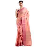 Picture of Indian Silk House Agencies Kora Silk Saree with Blouse Piece, ISKA100079, Peach & Pink