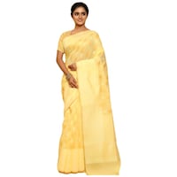 Picture of Indian Silk House Agencies Kora Silk Saree with Blouse Piece, ISKA100092, Light Yellow