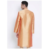 Sanwara Fashion Men's Blended Silk Mandarin Collar Full Sleeves Solid Kurta, ALSK1142, Orange