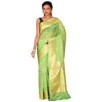 Picture of Indian Silk House Agencies Kora Silk Saree with Blouse Piece, ISKA100049, Green & Golden