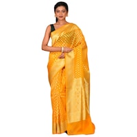 Picture of Indian Silk House Agencies Kora Silk Saree with Blouse Piece, ISKA100051, Mustard Yellow & Golden