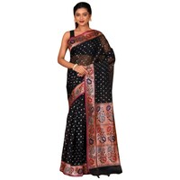 Picture of Indian Silk House Agencies Kora Silk Saree with Blouse Piece, ISKA100052, Black & Red
