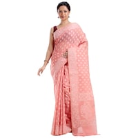 Picture of Indian Silk House Agencies Kora Silk Saree with Blouse Piece, ISKA100064, Pink & White