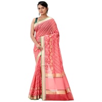 Picture of Indian Silk House Agencies Kora Silk Saree with Blouse Piece, ISKA100076, Pink & Golden