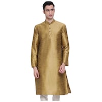 Sanwara Fashion Men's Blended Silk Mandarin Collar Full Sleeves Solid Kurta, ALSK1147, Olive Green