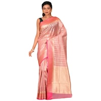 Picture of Indian Silk House Agencies Kora Silk Saree with Blouse Piece, ISKA100054, Pink & Golden