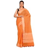 Picture of Indian Silk House Agencies Kora Silk Saree with Blouse Piece, ISKA100096, Orange & White