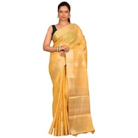 Picture of Indian Silk House Agencies Kora Silk Saree with Blouse Piece, ISKA100100, Yellow & White