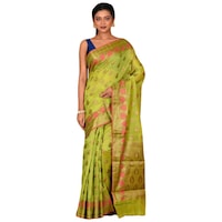 Picture of Indian Silk House Agencies Kora Silk Saree with Blouse Piece, ISKA100033, Green & Pink