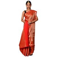 Picture of Indian Silk House Agencies Kora Silk Saree with Blouse Piece, ISKA100035, Red & Golden