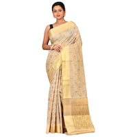 Indian Silk House Agencies Kora Silk Saree with Blouse Piece, ISKA100042, Cream & Golden