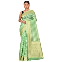Picture of Indian Silk House Agencies Kora Silk Saree with Blouse Piece, ISKA100048, Green & Cream