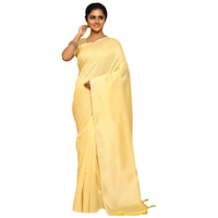 Indian Silk House Agencies Kora Silk Saree with Blouse Piece, ISKA100089, Light Yellow
