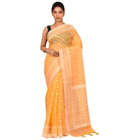 Picture of Indian Silk House Agencies Kora Silk Saree with Blouse Piece, ISKA100058, Yellow & White