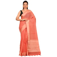 Indian Silk House Agencies Kora Silk Saree with Blouse Piece, ISKA100094, Orange & Silver