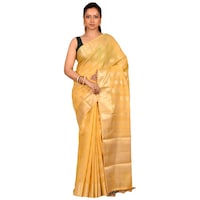 Indian Silk House Agencies Kora Silk Saree with Blouse Piece, ISKA100101, Yellow & White