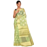 Picture of Indian Silk House Agencies Kora Silk Saree with Blouse, ISKA100040, Light Olive Green & Golden